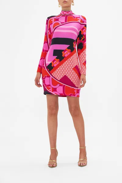 Camilla Long Sleeve Fitted Mini Dress Ciao Palazzo In Pink