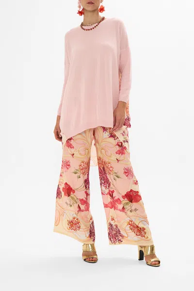 Camilla Long Sleeve Jumper With Print Back Blossoms And Brushstrokes In Pink