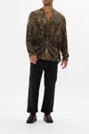 Camilla Long Sleeve Mandarin Collar Shirt Amsterglam In Black/brown