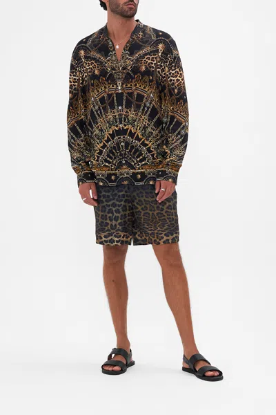 Camilla Long Sleeve Mandarin Collar Shirt Masked At Moonlight In Black