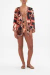 Camilla Long Sleeve Short Robe Feeling Fresco In Black/brown