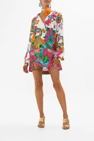 Camilla Long Sleeve Tunic Dress Cosmic Prairie In White