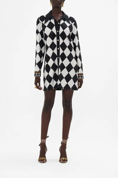 Camilla Long Sleeve Tunic Dress Duomo Dynasty In Black/gold