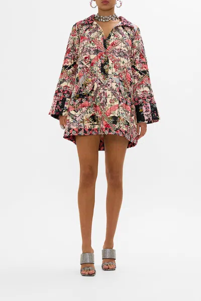 Camilla Long Sleeve Tunic With Rhinestone Crystals Patchwork Poetry In Multi
