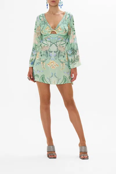 Camilla Long Sleeve Twist Short Dress Dreaming In Dutch In Green