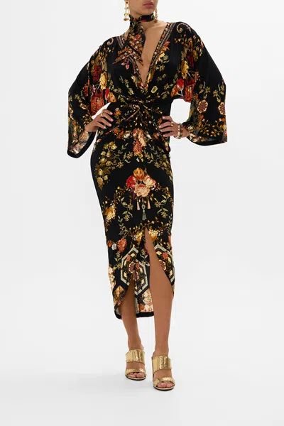 Camilla Long Split Front Twist Dress Stitched In Time In Black