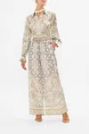 Camilla Ivory Tower Tales Wide-leg Silk Lounge Pants In Beige/green