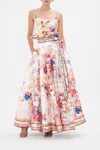 Camilla Gathered Linen And Silk Maxi Skirt In Pink/white