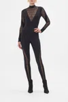 Camilla Mesh Insert Catsuit Solid Black In Black