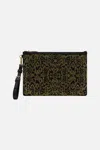 Camilla Mesh Zip Top Clutch Solid Black In Black