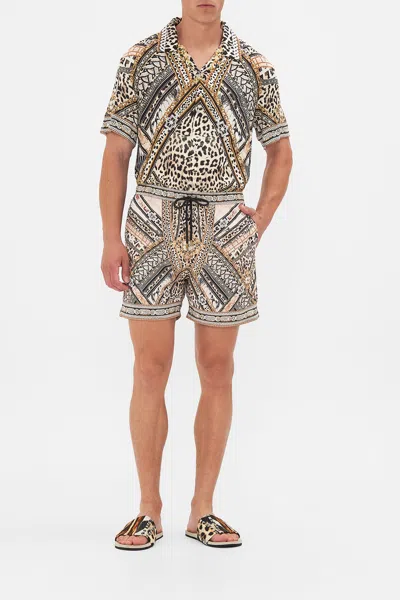 Camilla Mid Length Boardshort Mosaic Muse In Beige/brown/grey