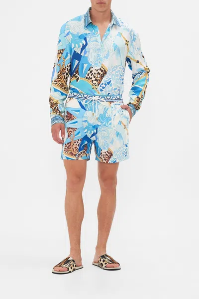Camilla Mid Length Boardshort Sky Cheetah In Blue/white