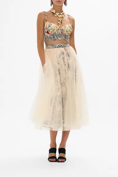 Camilla Midi Tulle Skirt Etched Into Eternity In Beige/