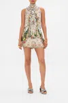 Camilla Neck Tie Playsuit With Elastic Waist Renaissance Romance In Beige/green