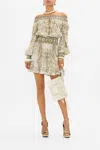 Camilla Off Shoulder Short Dress Ivory Tower Tales In Beige/green