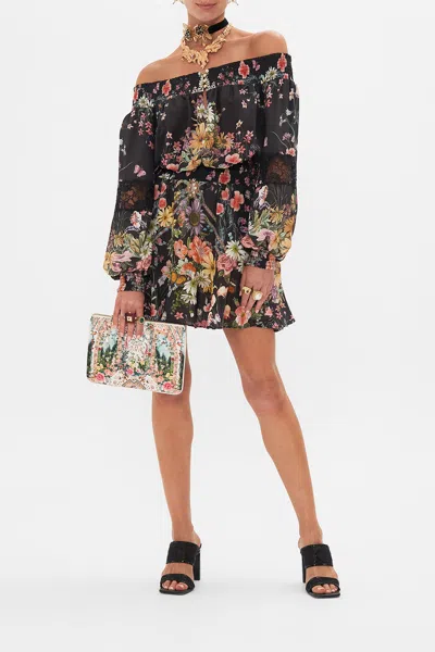 Camilla Off Shoulder Short Dress Letters From A Vineyard In Black