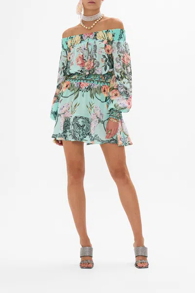 Camilla Off Shoulder Short Dress Petal Promise Land In Blue/green