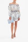 Camilla Season Of The Siren Off-shoulder Mini Dress In Blue/grey/