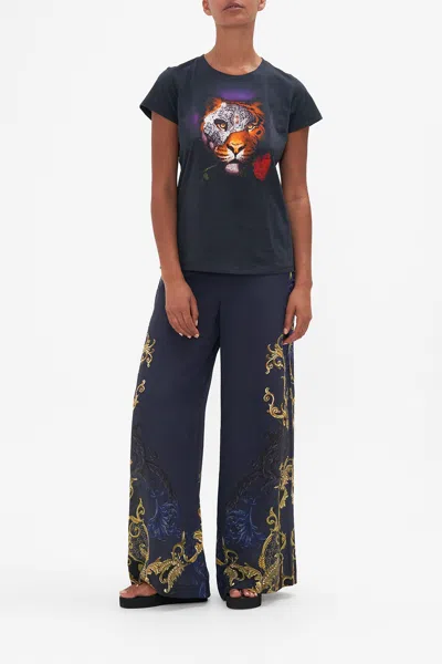 Camilla Organic Cotton Slim Fit Tee - Black Moonlight Melodies In Navy