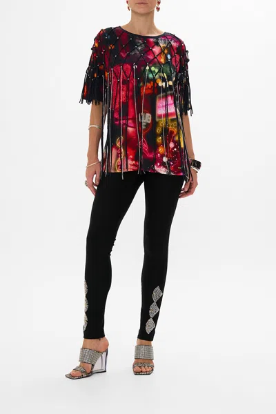 Camilla Oversized Band Tee With Embellished Overlay Electric Loveland In Black/red