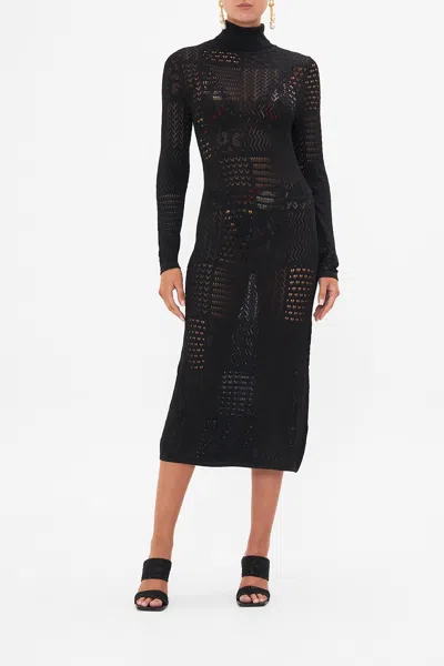 Camilla Pointelle Turtle Neck Knit Dress Stitched In Time In Black