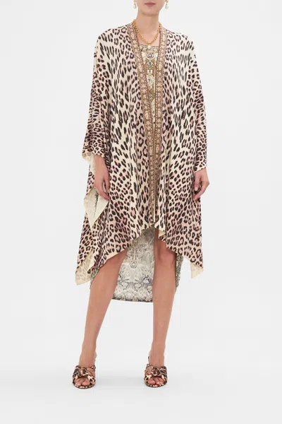 Camilla Printed Knit Throw Over Looking Glass Houses In Beige/grey