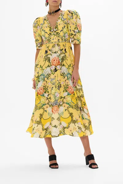 Camilla Puff Sleeve Long Dress With Hardware Paths Of Gold In Brown