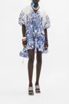 Camilla Puff Sleeve Short Dress With Broderie Detail Glaze And Graze In Blue/white