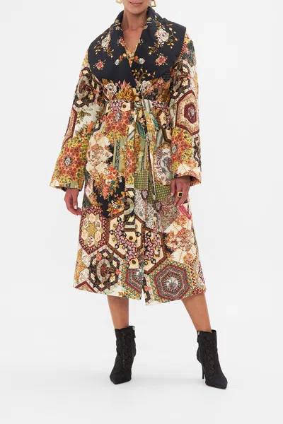 Camilla Quilted Long Wrap Coat Stitched In Time In Black