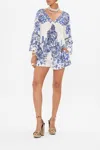 Camilla Raglan Blouse With Sleeve Ruffle Glaze And Graze In Blue/white