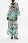 Camilla Raglan Blouse With Sleeve Ruffle Petal Promise Land In Blue/green