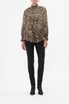 Camilla Raglan Button Up Shirt Amsterglam In Black/brown