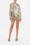 Camilla Raglan Button Up Shirt Renaissance Romance In Beige/green