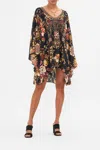 Camilla Raglan Sleeve Flared Kaftan Stitched In Time In Black