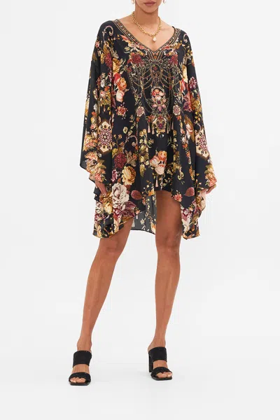 Camilla Raglan Sleeve Flared Kaftan Stitched In Time In Black