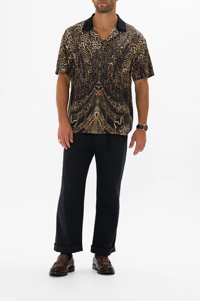 Camilla Relaxed Fit Woven Polo Shirt Amsterglam In Black/brown