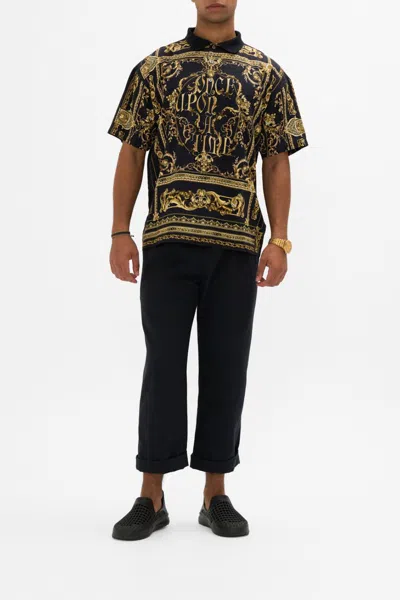 Camilla Relaxed Fit Woven Polo Shirt Once Upon A Time In Black