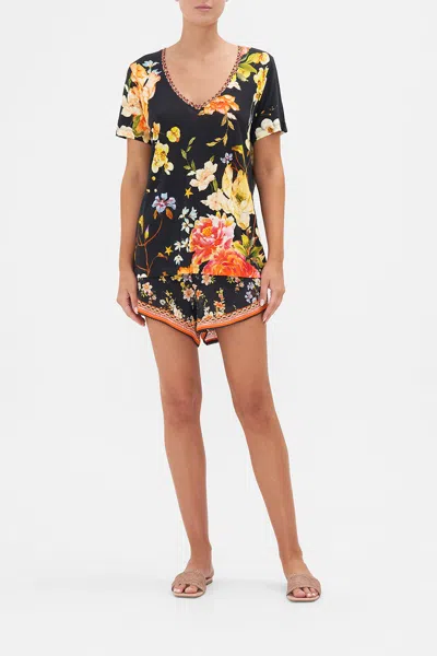 Camilla Relaxed V-neck Tee - All Over Print Secret History In Black