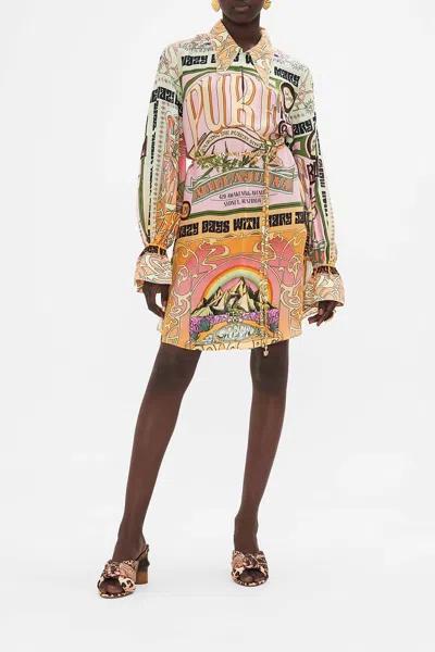 Camilla Retro Collar Shirt Dress Lets Chase Rainbows In Orange