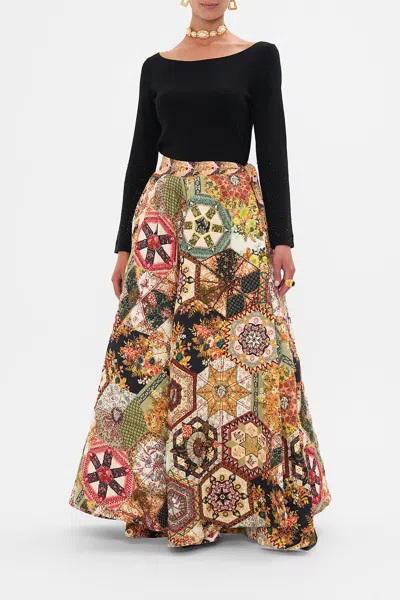 Camilla Reversible Embroidered Quilted Wrap Skirt Stitched In Time In Black