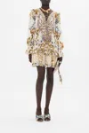 Camilla Ruffle Lace Up Dress Palazzo Play Date In Brown/gold/grey