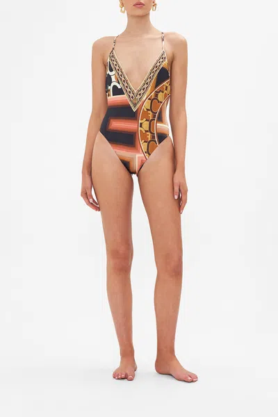 Camilla Scoop Neck One Piece Feeling Fresco In Black/brown/pink