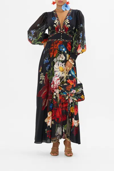 Camilla Shaped Waistband Dress With Gathered Sleeves A Still Life In Black