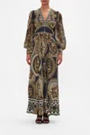 Camilla Shaped Waistband Dress With Gathered Sleeves Duomo Kaleido In Navy