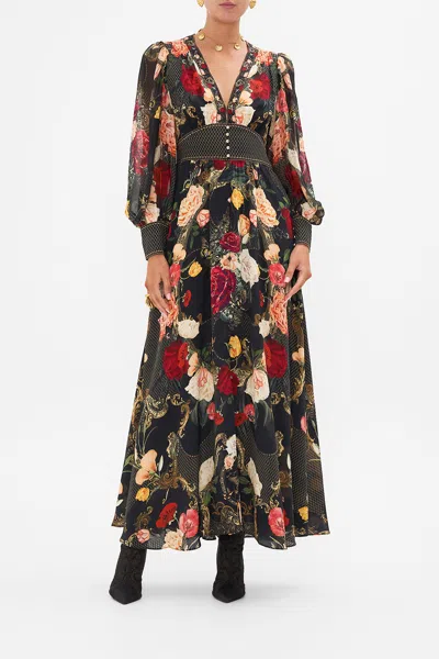 Camilla Shaped Waistband Dress With Gathered Sleeves Magic In The Manuscripts In Black
