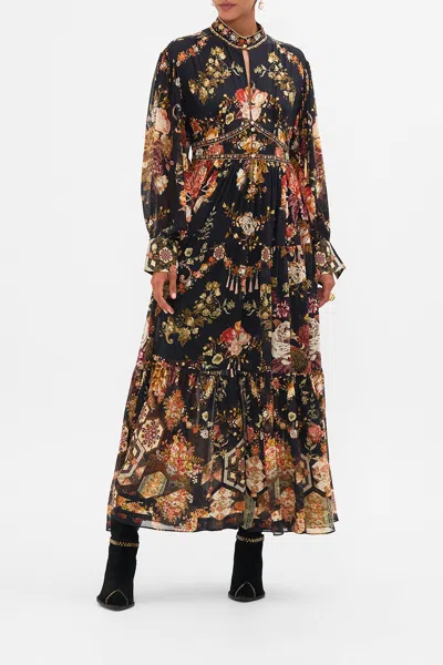 Camilla Shaped Waistband Dress With Tiered Skirt Stitched In Time In Black