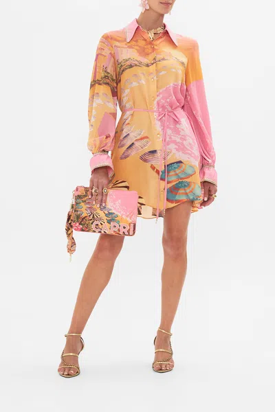 Camilla Shift Shirt Dress Capri Me In Orange/peach/