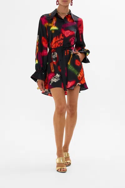 Camilla Shift Shirt Dress Electric Loveland In Black/red