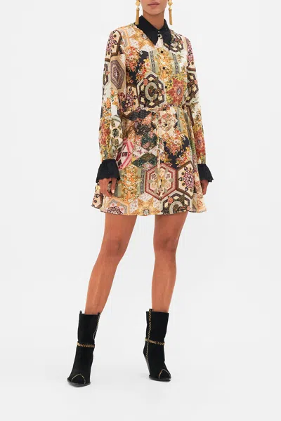 Camilla Shift Shirt Dress With Broderie Detail Stitched In Time In Black