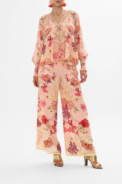 Camilla Shirred Cuff Blouse Blossoms And Brushstrokes In Black